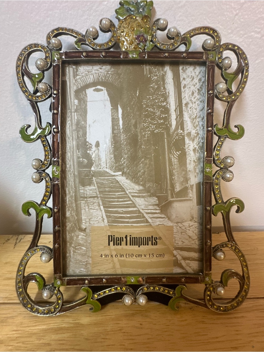 Pier 1 Green and Gold Ornate Scroll Picture Frame